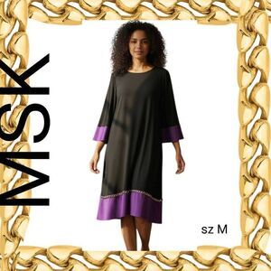 MSK Purple & Black Color Block Lightweight Sheath with Gold Chain Border Dress